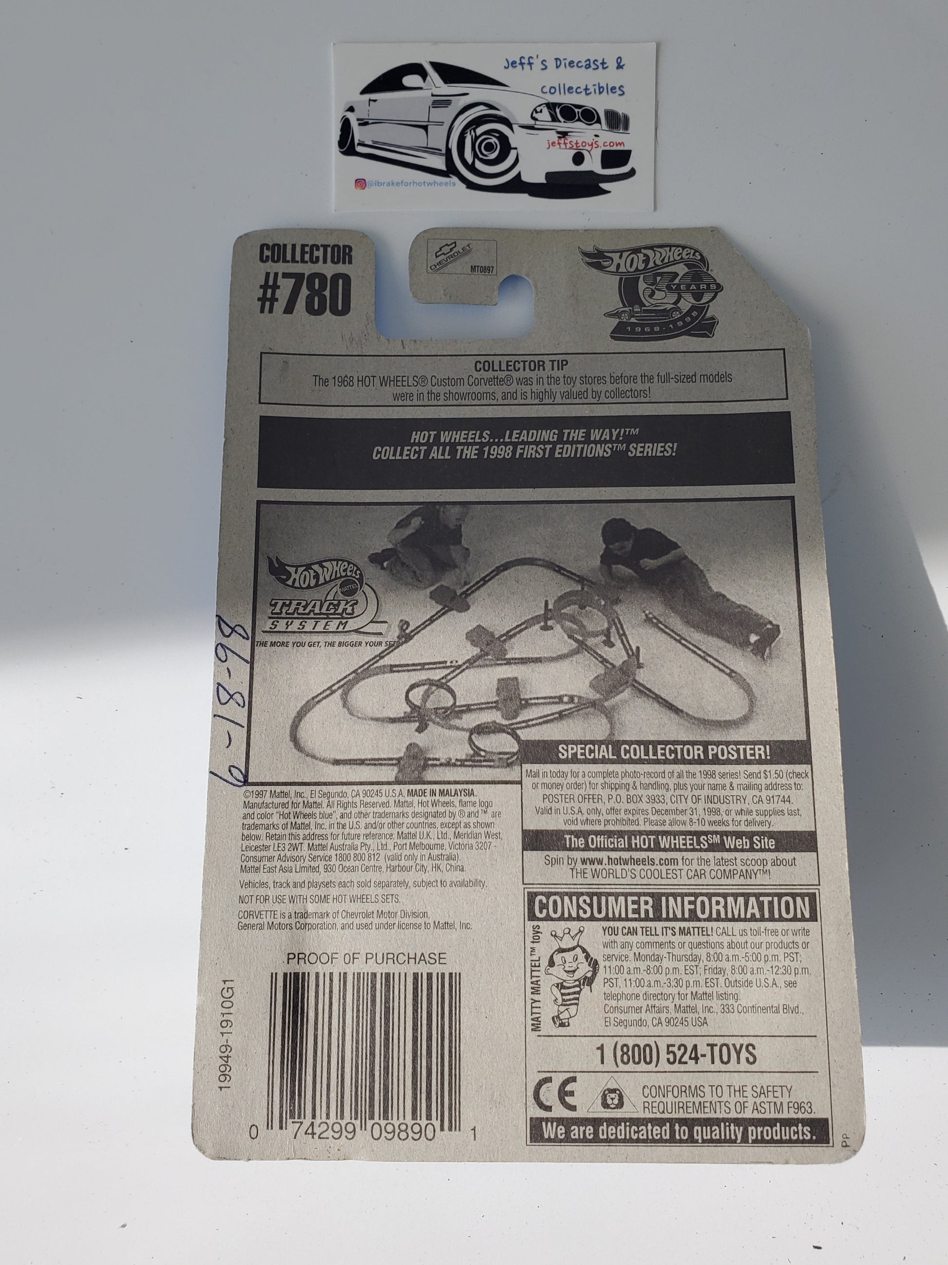 1998 Hot Wheels '58 Corvette #780 Jeff's Diecast & Collectibles