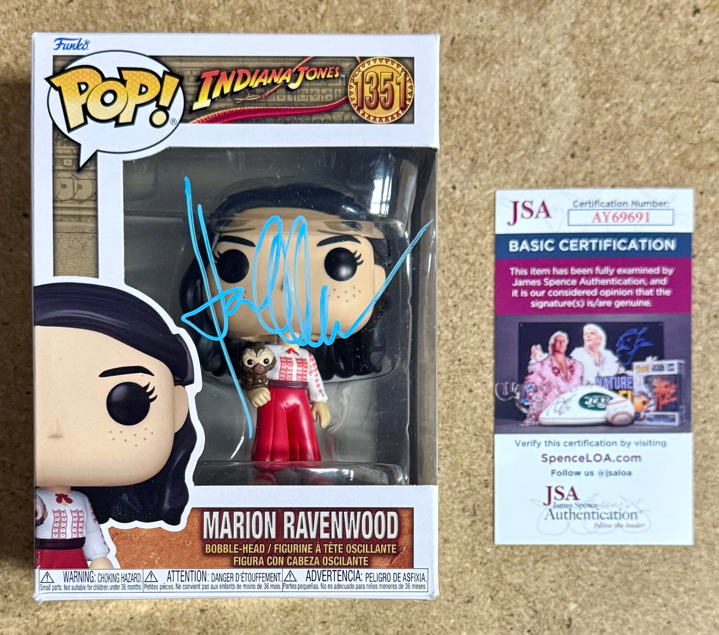 Karen Allen Signed Marion Ravenwood Indiana Jones Funko Pop! #1351 With JSA COA Mustang Comics