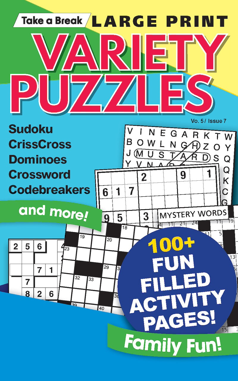 Variety Puzzles - Large Print Vol. 5 Issue 7: 100+ Activity Pages, Sudoku, CrissCross, Dominoes, Crossword, Codebreakers, Wordsearch, DigiCross, All Ages, Unwind, De-Stress, Unplug, Self-Care & Solve! Magazine Shop US