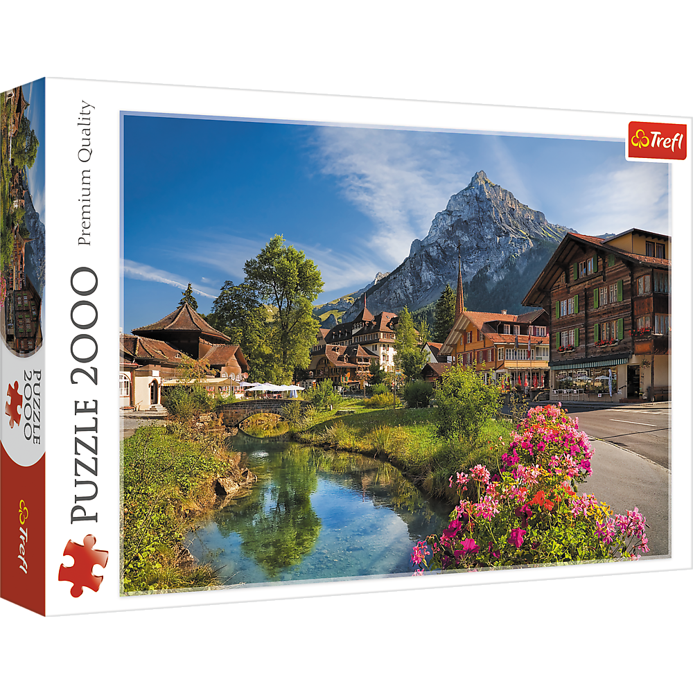 2000 Piece Jigsaw Puzzles, Alps in Summer, Mountain Village Puzzle with River, Adult Puzzles, Trefl 27089 Bridge Toys - Premium Jigsaw Puzzles