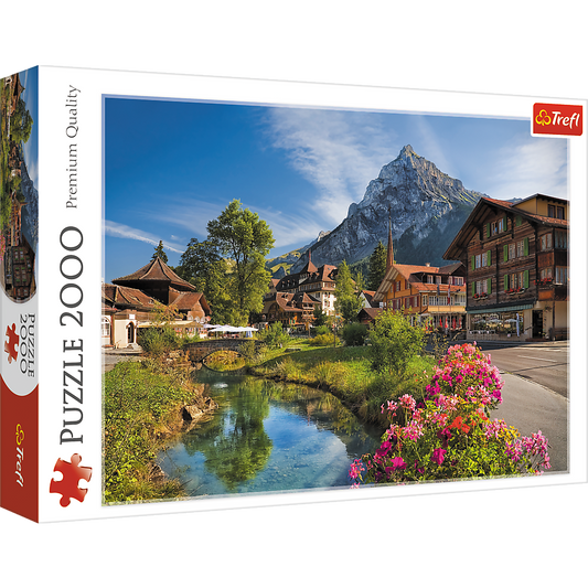 2000 Piece Jigsaw Puzzles, Alps in Summer, Mountain Village Puzzle with River, Adult Puzzles, Trefl 27089 Bridge Toys - Premium Jigsaw Puzzles