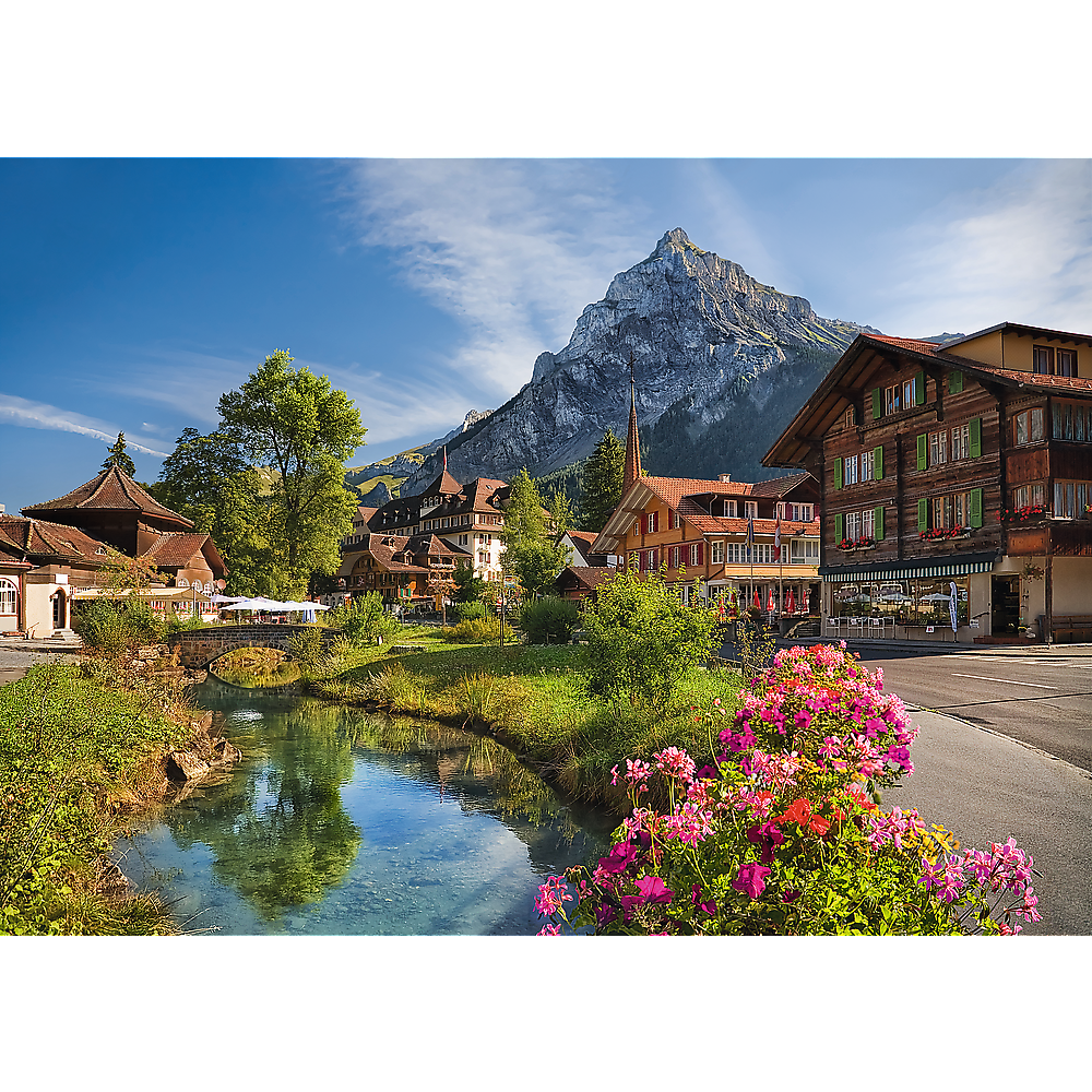 2000 Piece Jigsaw Puzzles, Alps in Summer, Mountain Village Puzzle with River, Adult Puzzles, Trefl 27089 Bridge Toys - Premium Jigsaw Puzzles