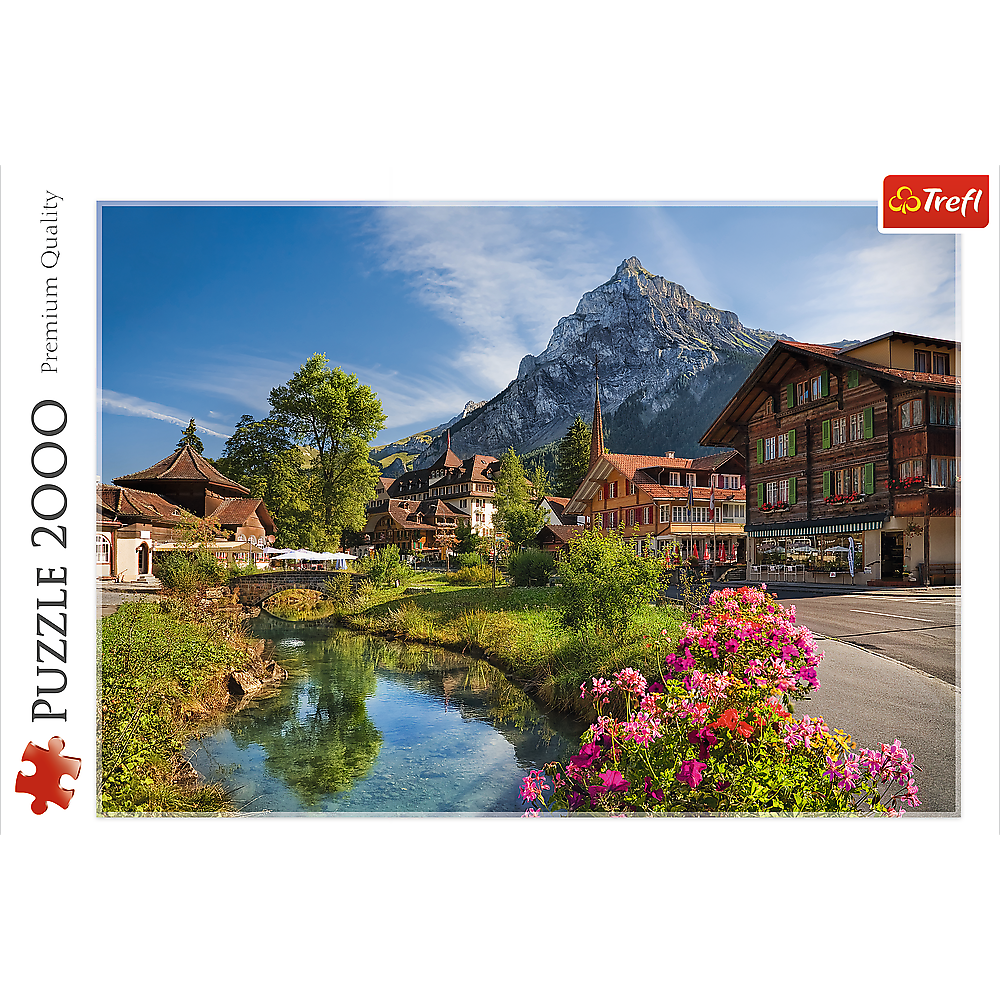 2000 Piece Jigsaw Puzzles, Alps in Summer, Mountain Village Puzzle with River, Adult Puzzles, Trefl 27089 Bridge Toys - Premium Jigsaw Puzzles