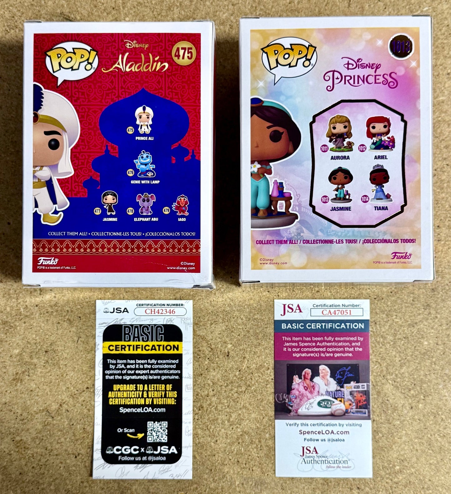 Linda Larkin & Scott Weinger Signed Disney Aladdin (Prince Ali) & Princess Jasmine Funko Pop! With JSA COA Mustang Comics