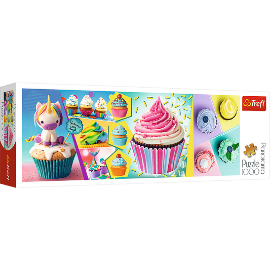 Panorama 1000 Piece Jigsaw Puzzles, Colorful Cupcakes, Puzzle of Sweets and Unicorn Cupcake, Adult Puzzles, Trefl 29045 Bridge Toys - Premium Jigsaw Puzzles