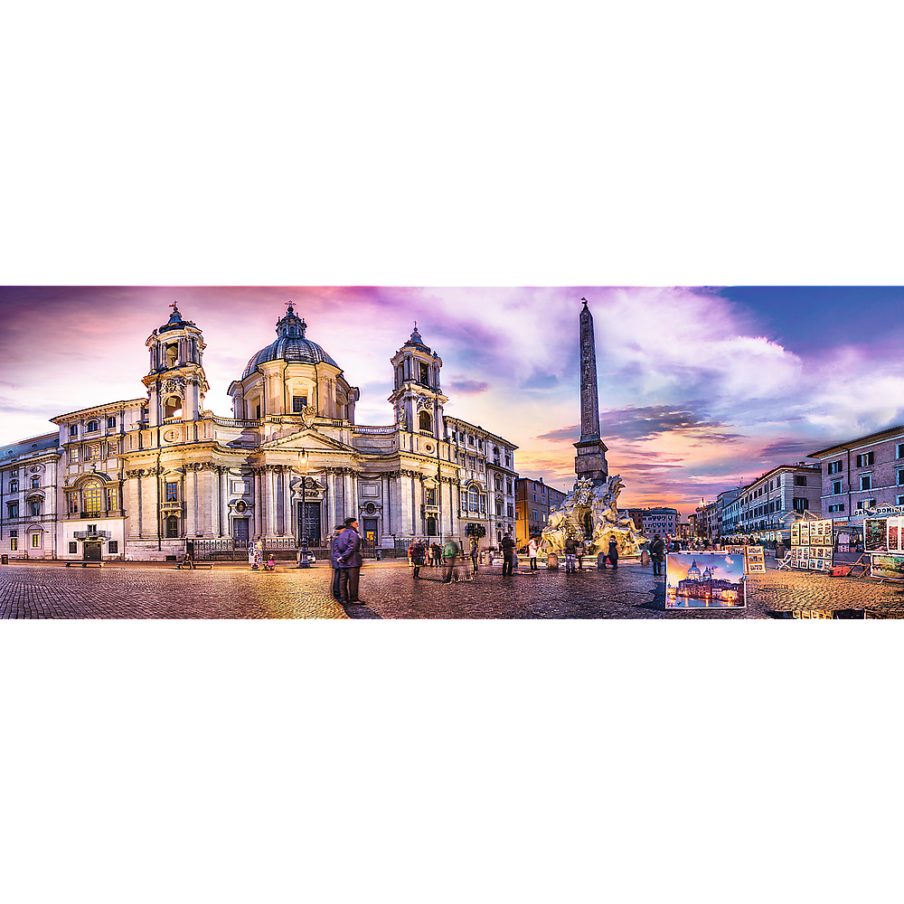Panorama 500 Piece Jigsaw Puzzle, Piazza Navona, Rome, Italy, Fountain of the Four Rivers, European Cities Puzzle, Adult Puzzles, Trefl 29501 Bridge Toys - Premium Jigsaw Puzzles