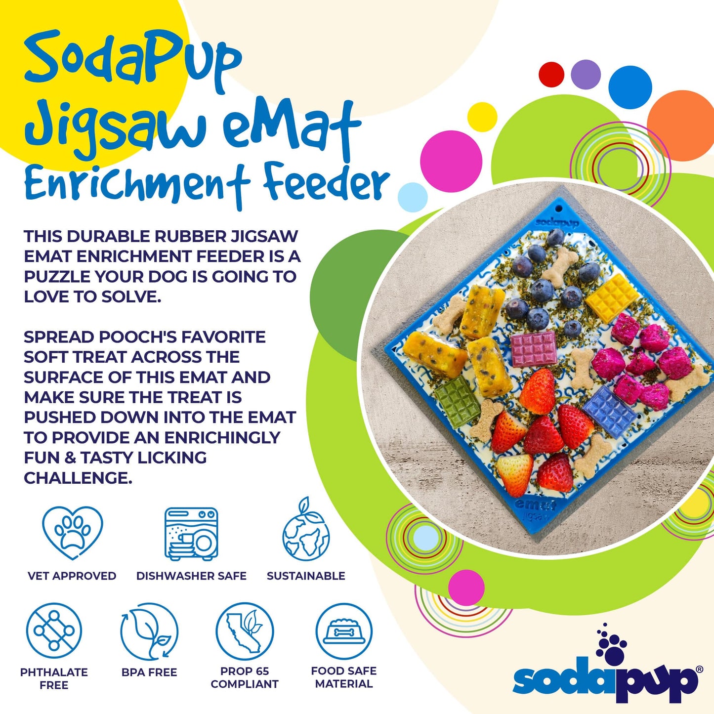 Jigsaw Puzzle eMat - Enrichment Lick Mat for Dogs and Cats | eMat Enrichment Toy for Anxiety Relief | USA Made SodaPup/True Dogs, LLC