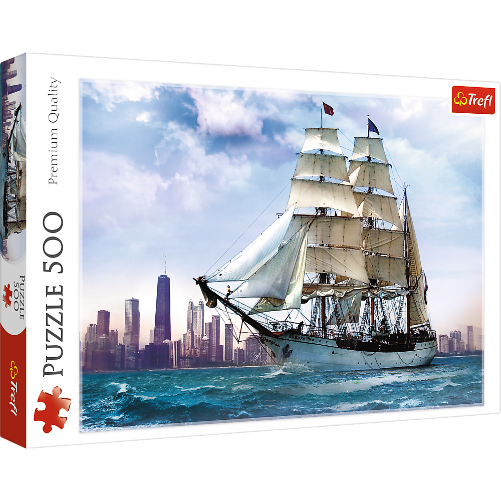 500 Piece Jigsaw Puzzles, Sailing towards Chicago, Lake Michigan, City Skyline, Adult Puzzles, Trefl 37120 Bridge Toys - Premium Jigsaw Puzzles