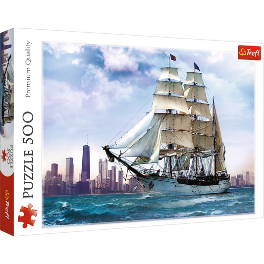 500 Piece Jigsaw Puzzles, Sailing towards Chicago, Lake Michigan, City Skyline, Adult Puzzles, Trefl 37120 Bridge Toys - Premium Jigsaw Puzzles