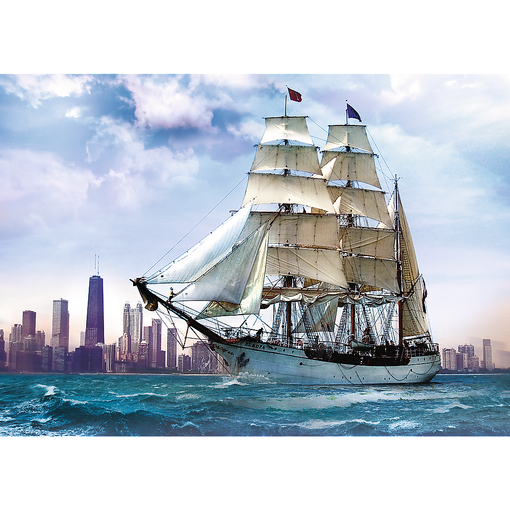 500 Piece Jigsaw Puzzles, Sailing towards Chicago, Lake Michigan, City Skyline, Adult Puzzles, Trefl 37120 Bridge Toys - Premium Jigsaw Puzzles