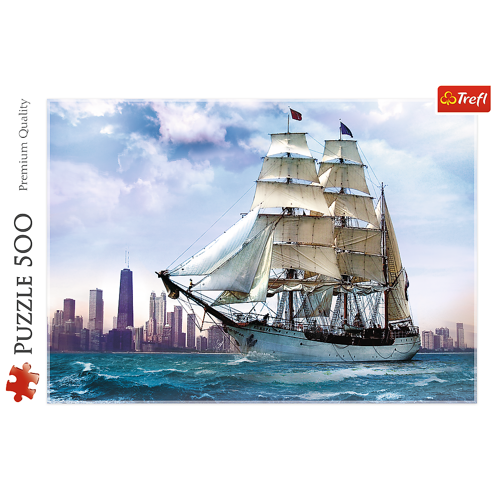 500 Piece Jigsaw Puzzles, Sailing towards Chicago, Lake Michigan, City Skyline, Adult Puzzles, Trefl 37120 Bridge Toys - Premium Jigsaw Puzzles