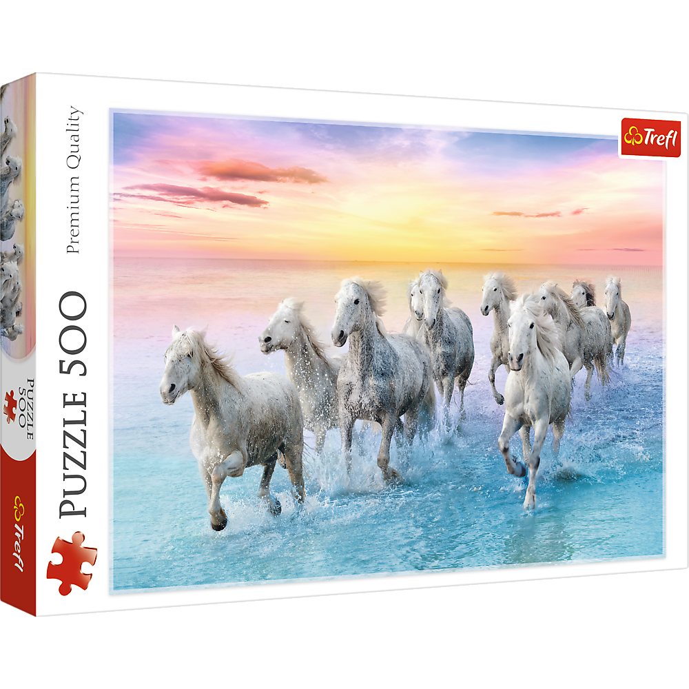 500 Piece Jigsaw Puzzles, Galloping White Horses, Animal Puzzles, Sunset Ocean Puzzle, Adult Puzzles, Trefl 37289 Bridge Toys - Premium Jigsaw Puzzles