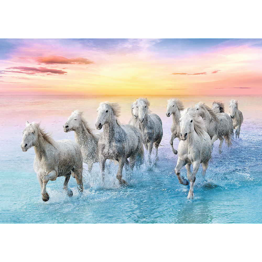 500 Piece Jigsaw Puzzles, Galloping White Horses, Animal Puzzles, Sunset Ocean Puzzle, Adult Puzzles, Trefl 37289 Bridge Toys - Premium Jigsaw Puzzles