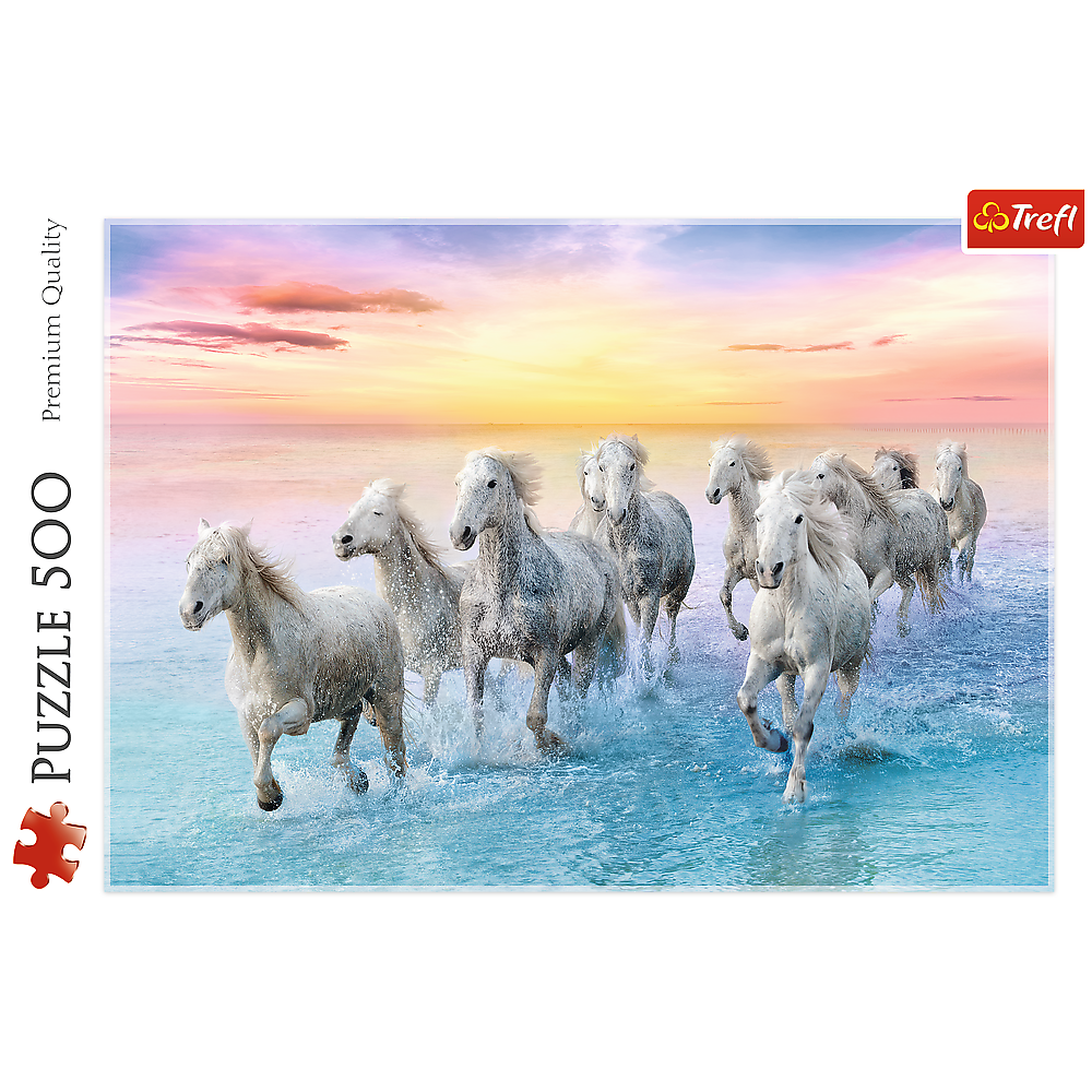 500 Piece Jigsaw Puzzles, Galloping White Horses, Animal Puzzles, Sunset Ocean Puzzle, Adult Puzzles, Trefl 37289 Bridge Toys - Premium Jigsaw Puzzles