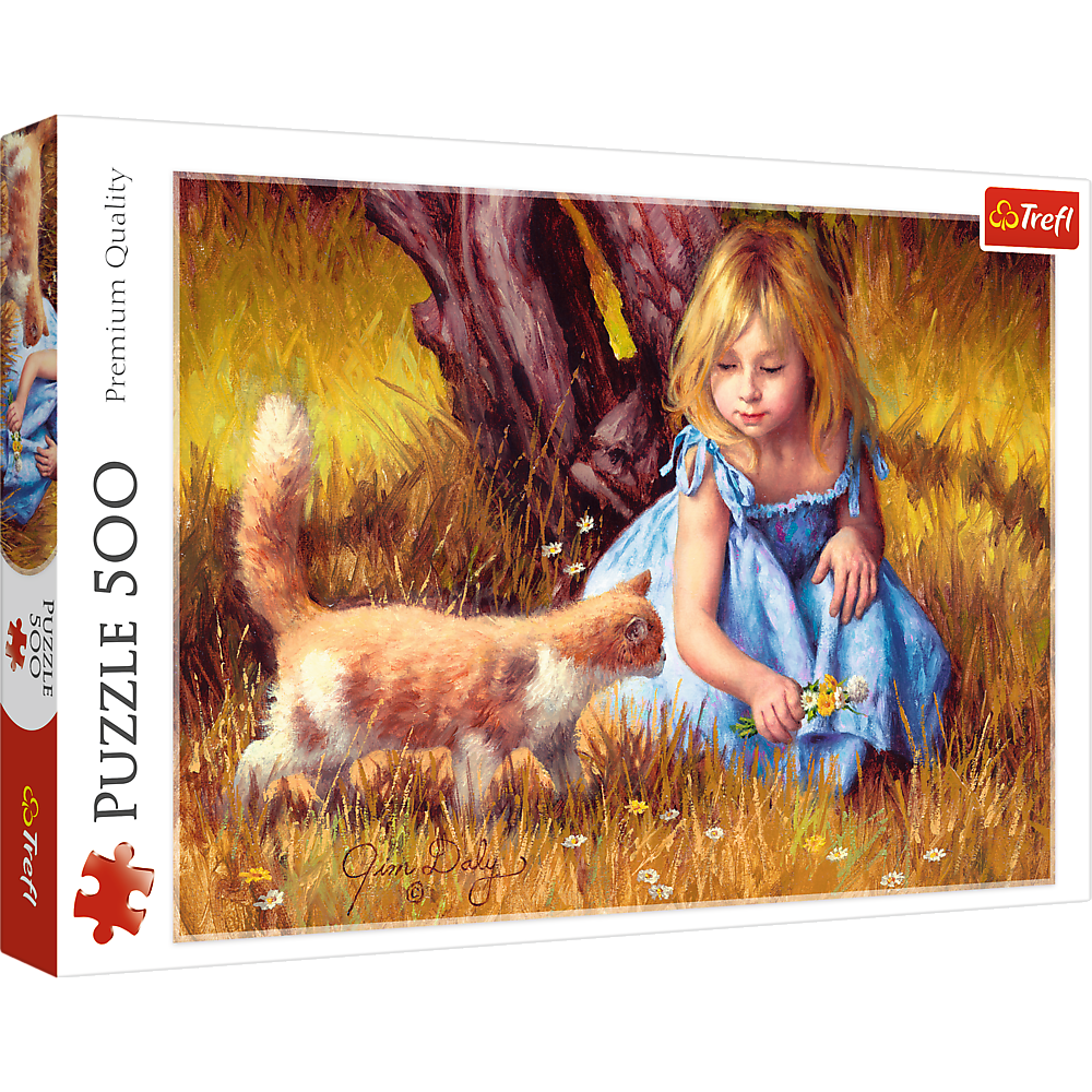 500 Piece Jigsaw Puzzles, In The Center of Attention, Jim Daly Puzzle with Little Girl and Cat, Adult Puzzles, Trefl 37291 Bridge Toys - Premium Jigsaw Puzzles