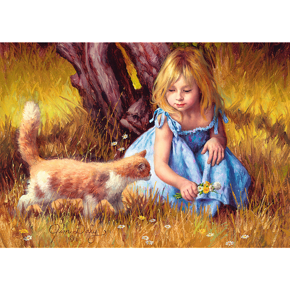 500 Piece Jigsaw Puzzles, In The Center of Attention, Jim Daly Puzzle with Little Girl and Cat, Adult Puzzles, Trefl 37291 Bridge Toys - Premium Jigsaw Puzzles