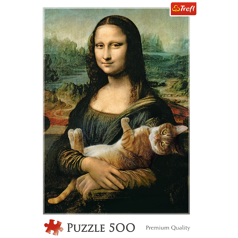 500 Piece Jigsaw Puzzles, Mona Lisa and a Purring Kitty, Da Vinci Puzzles, Art Puzzles, Adult Puzzles, Trefl 37294 Bridge Toys - Premium Jigsaw Puzzles