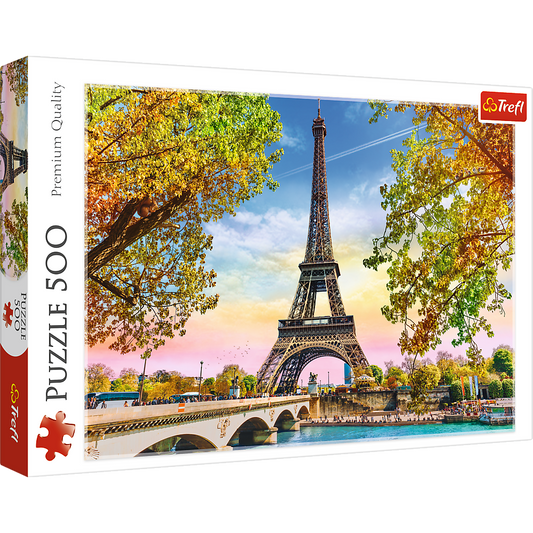 500 Piece Jigsaw Puzzles, Romantic Paris, France, Eiffel Tower in the Fall, Iconic Monuments, Adult Puzzles, Trefl 37330 Bridge Toys - Premium Jigsaw Puzzles