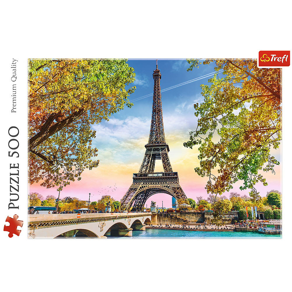 500 Piece Jigsaw Puzzles, Romantic Paris, France, Eiffel Tower in the Fall, Iconic Monuments, Adult Puzzles, Trefl 37330 Bridge Toys - Premium Jigsaw Puzzles