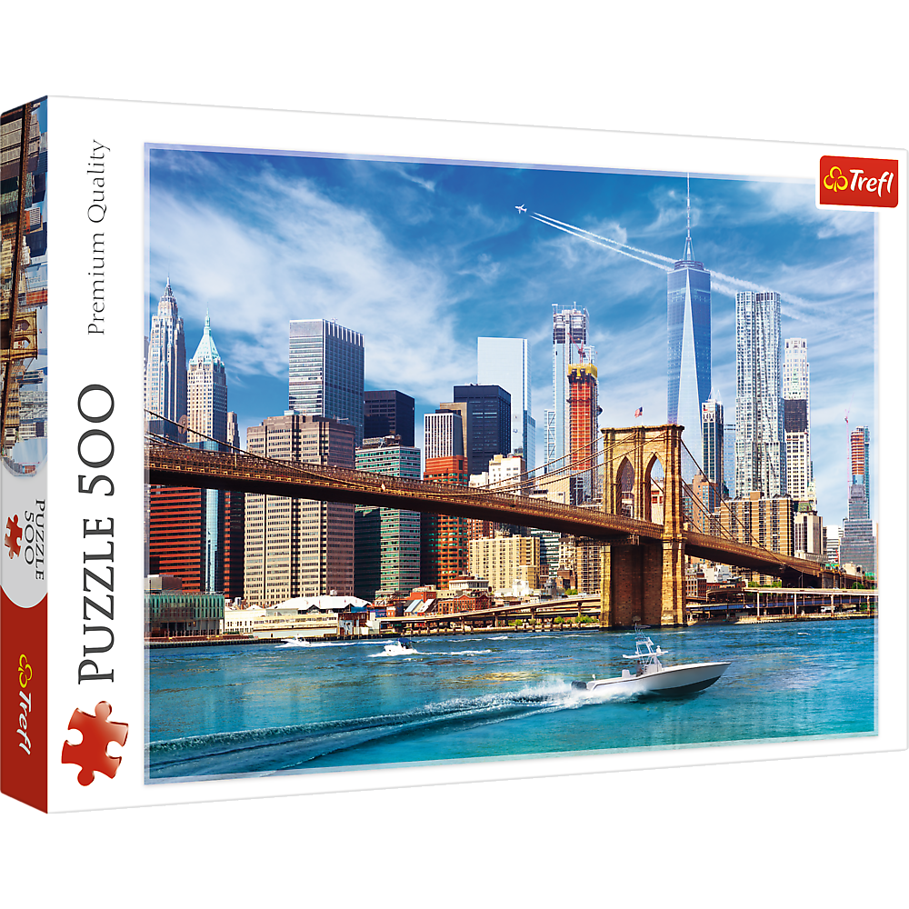500 Piece Jigsaw Puzzles, View of New York, Puzzle of the USA, City Skyline Puzzle, New York Harbor and Bridge Puzzle, Adult Puzzles, Trefl 37331 Bridge Toys - Premium Jigsaw Puzzles