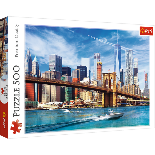 500 Piece Jigsaw Puzzles, View of New York, Puzzle of the USA, City Skyline Puzzle, New York Harbor and Bridge Puzzle, Adult Puzzles, Trefl 37331 Bridge Toys - Premium Jigsaw Puzzles