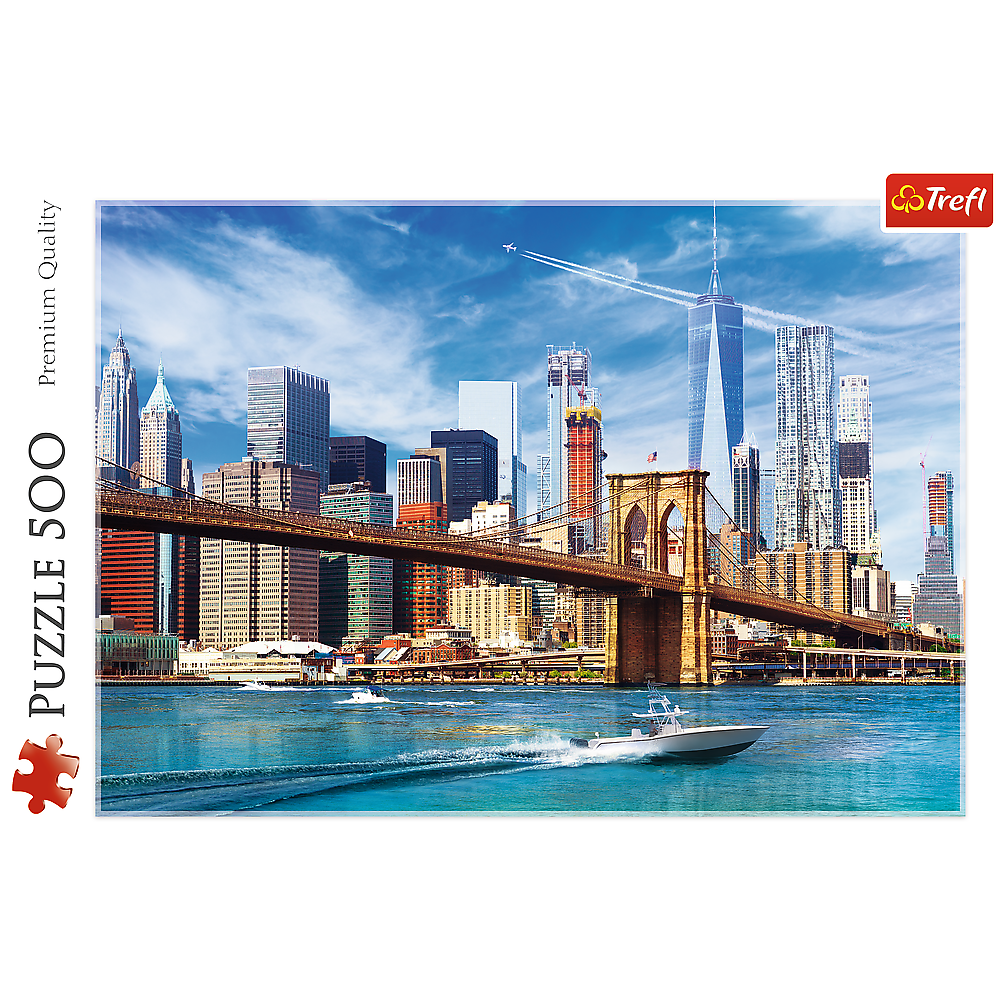 500 Piece Jigsaw Puzzles, View of New York, Puzzle of the USA, City Skyline Puzzle, New York Harbor and Bridge Puzzle, Adult Puzzles, Trefl 37331 Bridge Toys - Premium Jigsaw Puzzles