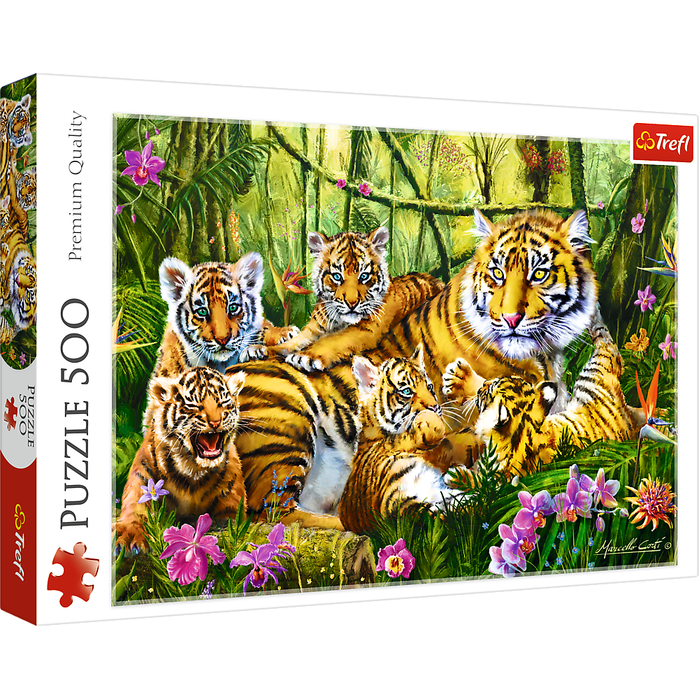 500 Piece Jigsaw Puzzles, Family of Tigers, Jungle, Wild Animals, Tiger Cubs, Big Cats, Adult Puzzles, Trefl 37350 Bridge Toys - Premium Jigsaw Puzzles