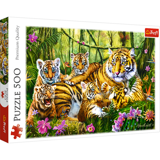 500 Piece Jigsaw Puzzles, Family of Tigers, Jungle, Wild Animals, Tiger Cubs, Big Cats, Adult Puzzles, Trefl 37350 Bridge Toys - Premium Jigsaw Puzzles