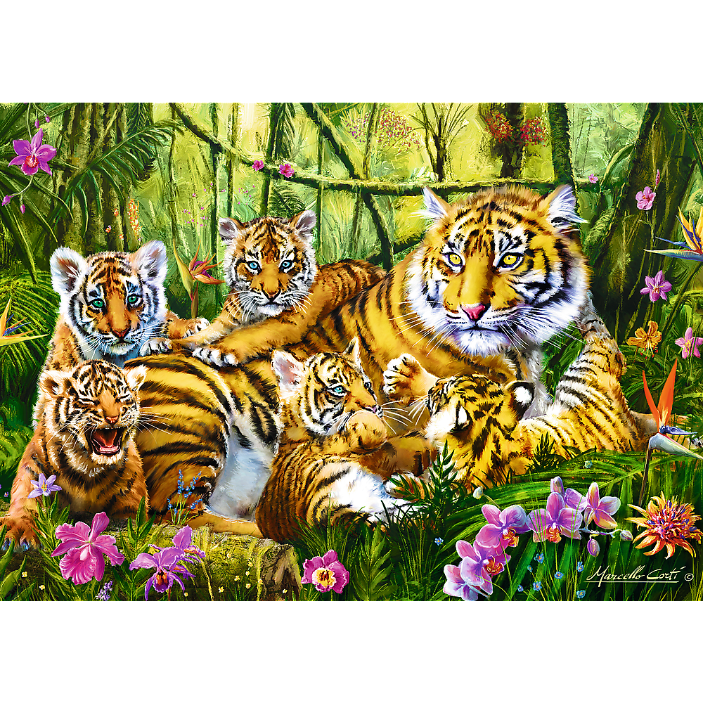 500 Piece Jigsaw Puzzles, Family of Tigers, Jungle, Wild Animals, Tiger Cubs, Big Cats, Adult Puzzles, Trefl 37350 Bridge Toys - Premium Jigsaw Puzzles