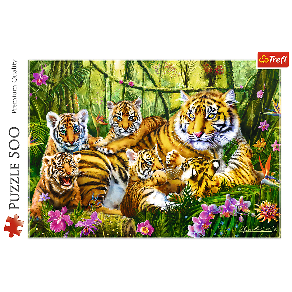 500 Piece Jigsaw Puzzles, Family of Tigers, Jungle, Wild Animals, Tiger Cubs, Big Cats, Adult Puzzles, Trefl 37350 Bridge Toys - Premium Jigsaw Puzzles
