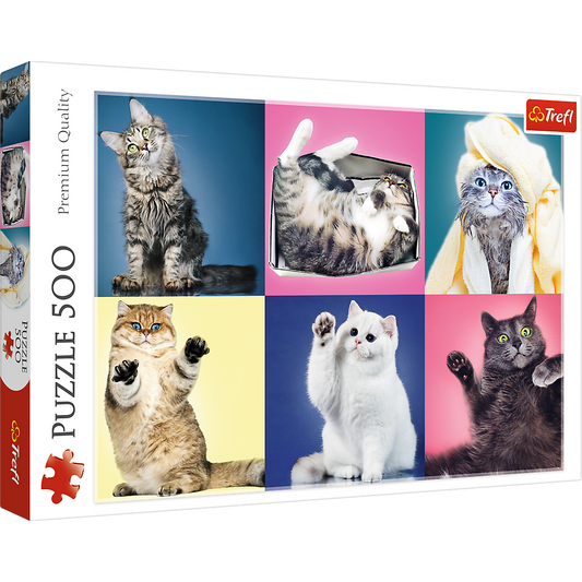 500 Piece Jigsaw Puzzle, Kittens, Silly Pets, Cat Collage, Adult Puzzles, Trefl 37377 Bridge Toys - Premium Jigsaw Puzzles
