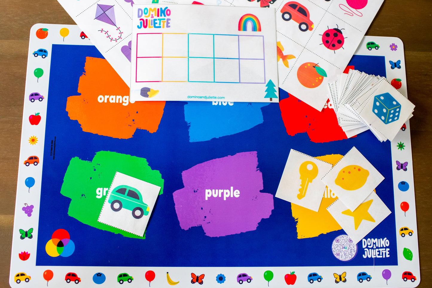 Domino & Juliette Learning Placemat: Colors, Shapes, Objects - Educational Mat for Kids