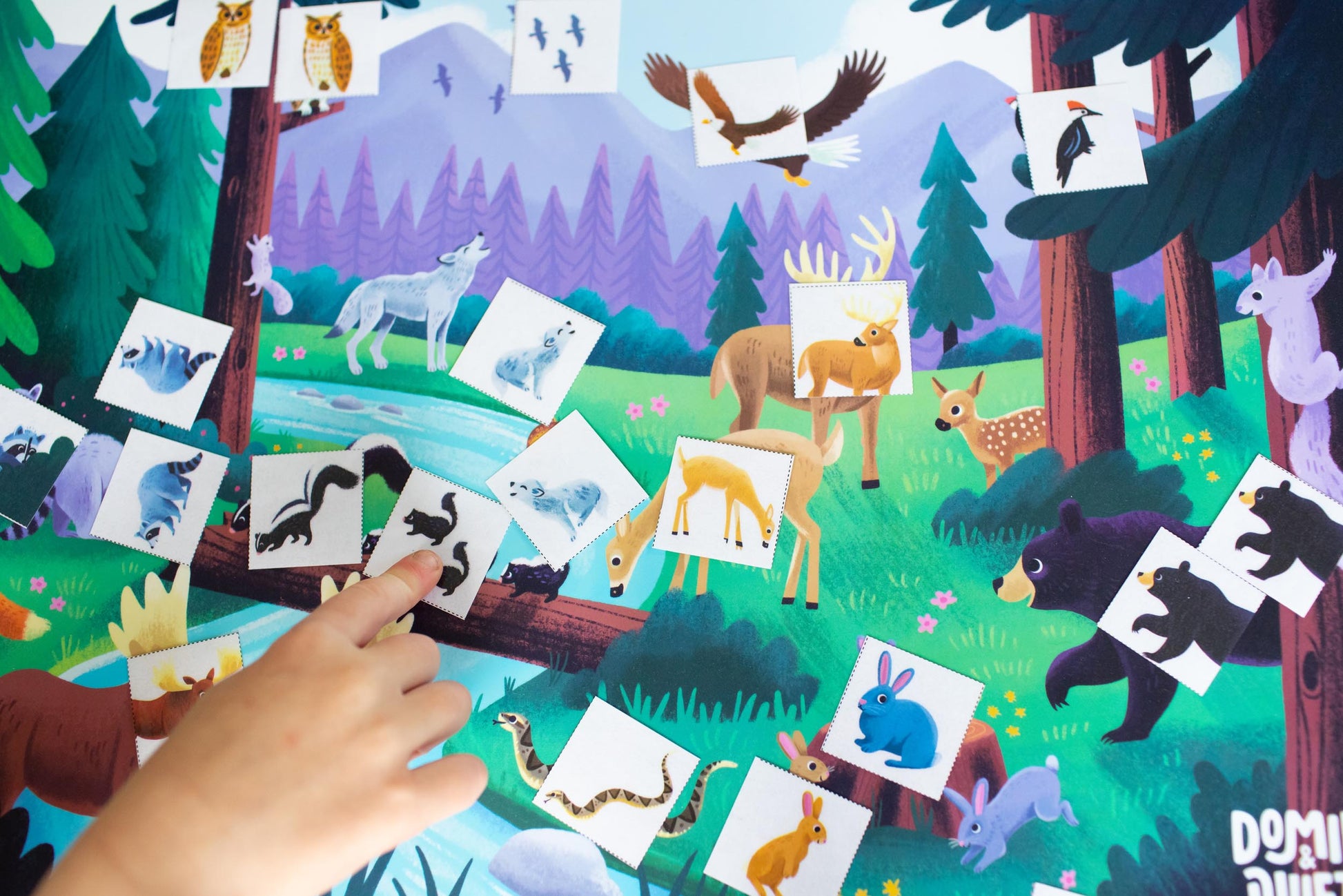 Puzzle Planet Walk in the Woods animal matching game, educational child learning placemat.