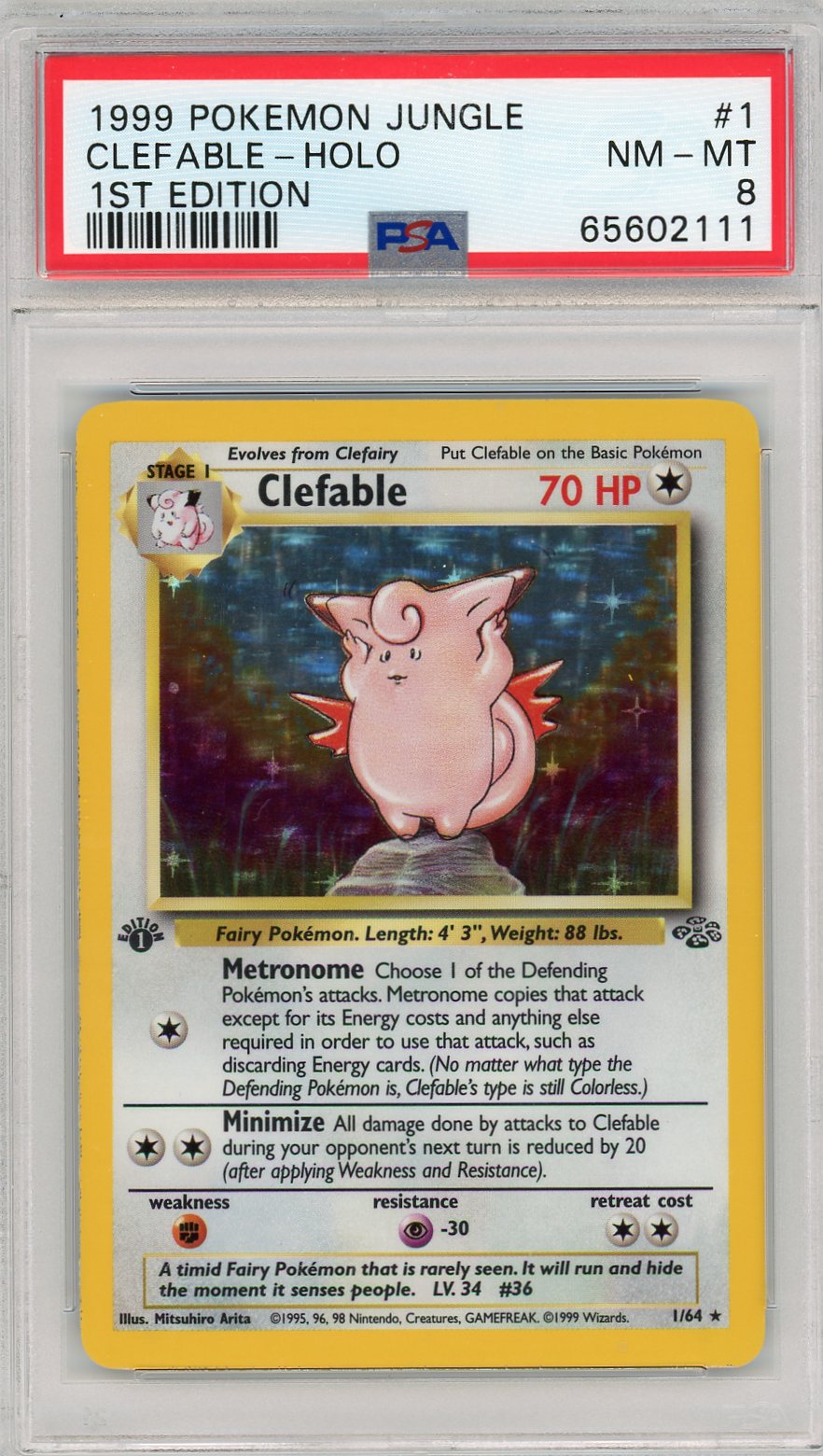 1999 Pokemon Jungle 1st Edition Clefable-Holo 8 PSA #1 Orb Sports Cards & Collectibles