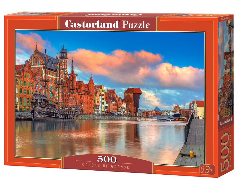 500 Piece Jigsaw Puzzle, Colors of Gdansk, Poland, Historical puzzle, Waterline, Adult Puzzle, Castorland B-53933 Bridge Toys - Premium Jigsaw Puzzles