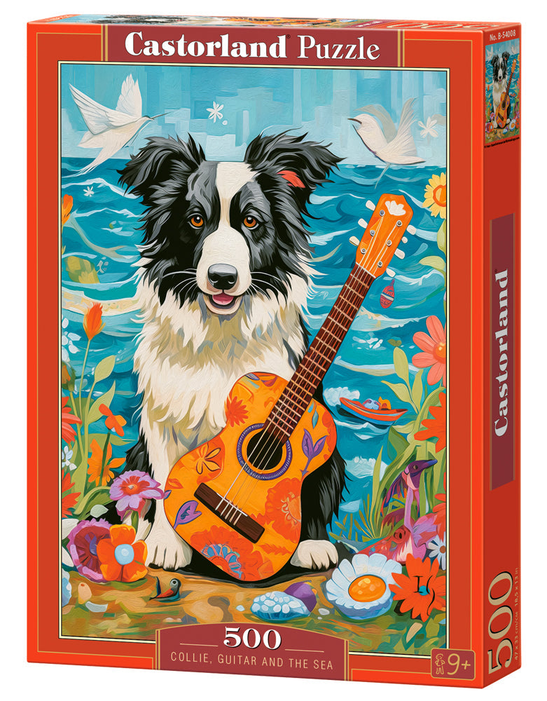 500 Piece Jigsaw Puzzle, Collie, Guitar and the Sea, Animal puzzle, Dog, Pets, Adult Puzzle, Castorland B-54008 Bridge Toys - Premium Jigsaw Puzzles