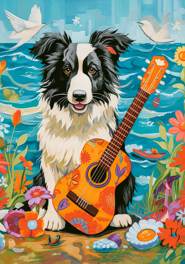 500 Piece Jigsaw Puzzle, Collie, Guitar and the Sea, Animal puzzle, Dog, Pets, Adult Puzzle, Castorland B-54008 Bridge Toys - Premium Jigsaw Puzzles