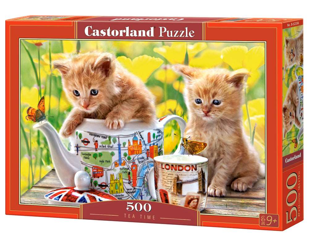 500 Piece Jigsaw Puzzle, Tea Time, Animal puzzle, Cat puzzle, Kittie puzzle, Cute cat, Adult Puzzles, Castorland B-52356 Bridge Toys - Premium Jigsaw Puzzles