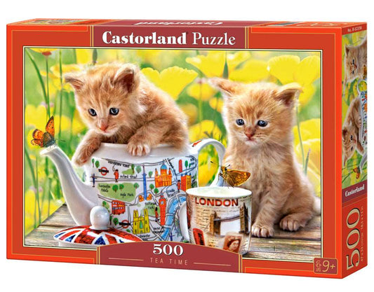 500 Piece Jigsaw Puzzle, Tea Time, Animal puzzle, Cat puzzle, Kittie puzzle, Cute cat, Adult Puzzles, Castorland B-52356 Bridge Toys - Premium Jigsaw Puzzles