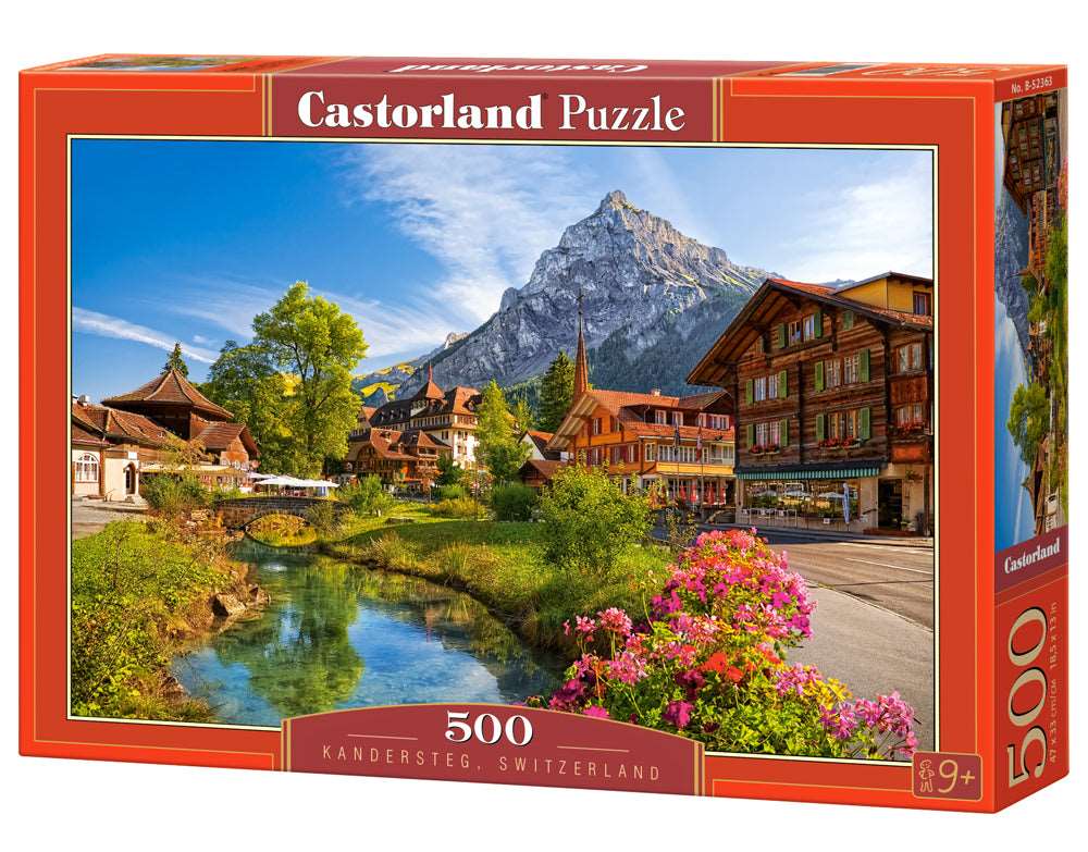 500 Piece Jigsaw Puzzle, Kandersteg, Switzerland, Alps Puzzle, Mountain Village Puzzle with River, Adult Puzzles, Castorland B-52363 Bridge Toys - Premium Jigsaw Puzzles