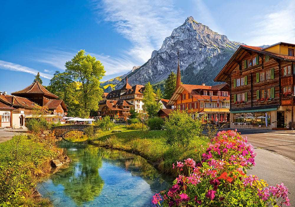 500 Piece Jigsaw Puzzle, Kandersteg, Switzerland, Alps Puzzle, Mountain Village Puzzle with River, Adult Puzzles, Castorland B-52363 Bridge Toys - Premium Jigsaw Puzzles