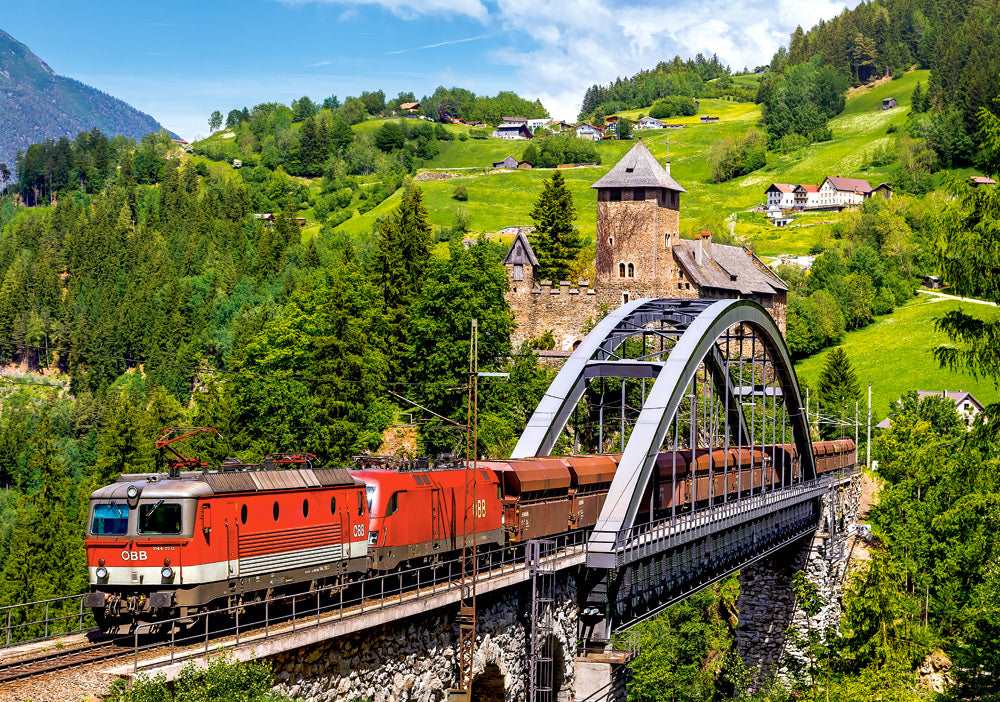 500 Piece Jigsaw Puzzle, Train on the Bridge, Mountain Train, Locomotive Puzzle, Train puzzle, Adult Puzzles, Castorland B-52462 Bridge Toys - Premium Jigsaw Puzzles