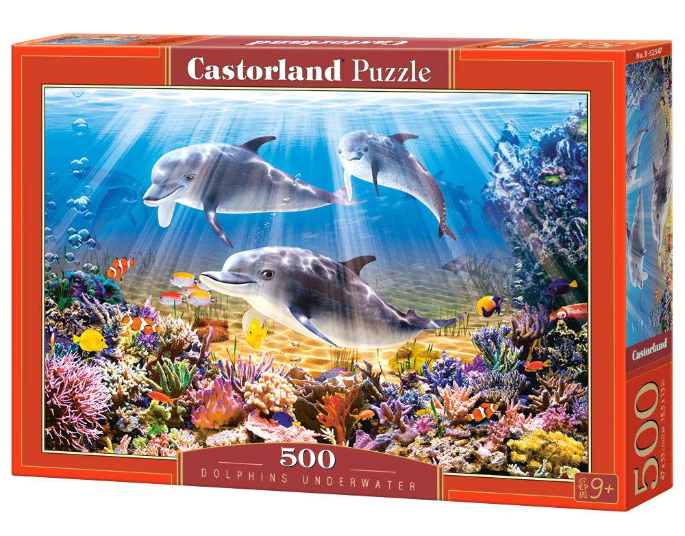 500 Piece Jigsaw Puzzle, Dolphins Underwater, Ocean life, Sea puzzles, Adult Puzzle, Castorland B-52547 Bridge Toys - Premium Jigsaw Puzzles
