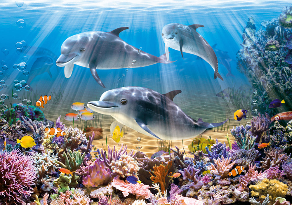 500 Piece Jigsaw Puzzle, Dolphins Underwater, Ocean life, Sea puzzles, Adult Puzzle, Castorland B-52547 Bridge Toys - Premium Jigsaw Puzzles