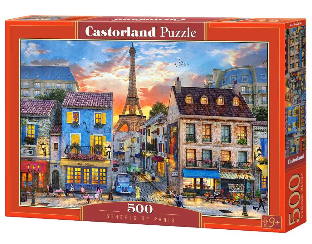 500 Piece Jigsaw Puzzle, Streets of Paris, France, Eiffel Tower, European puzzle, Adult Puzzles, Castorland B-52684 Bridge Toys - Premium Jigsaw Puzzles