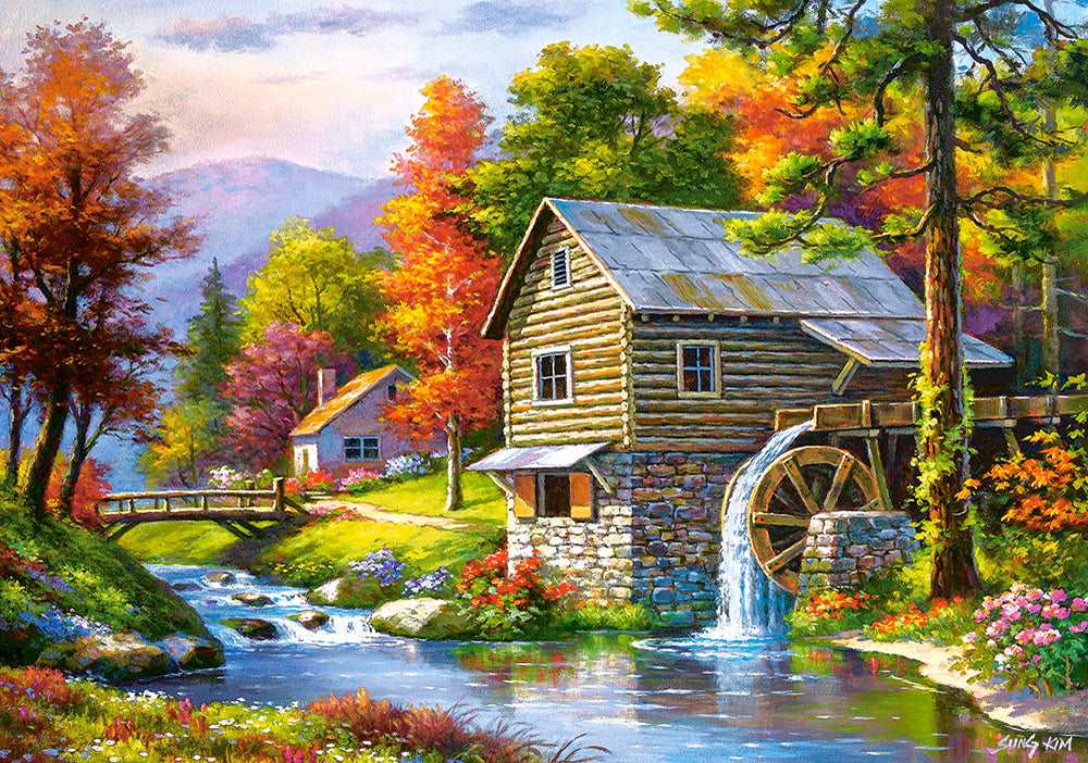 500 Piece Jigsaw Puzzle, Old Sutter’s Mill, Charming Nook, Pond, Countryside, Adult Puzzles, Castorland B-52691 Bridge Toys - Premium Jigsaw Puzzles