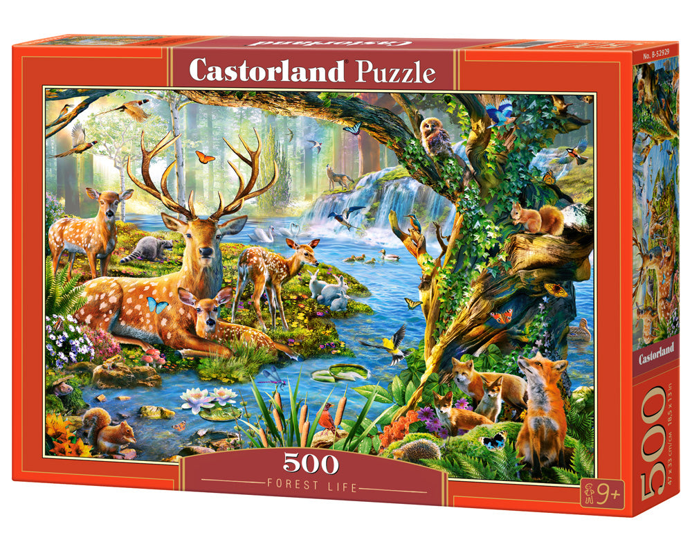 500 Piece Jigsaw Puzzle, Forest Life, Charming view of deer and animals in the forest, Adult Puzzle, Castorland B-52929 Bridge Toys - Premium Jigsaw Puzzles