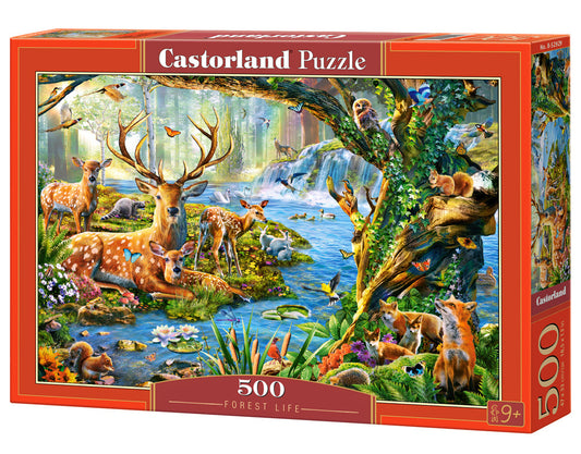 500 Piece Jigsaw Puzzle, Forest Life, Charming view of deer and animals in the forest, Adult Puzzle, Castorland B-52929 Bridge Toys - Premium Jigsaw Puzzles