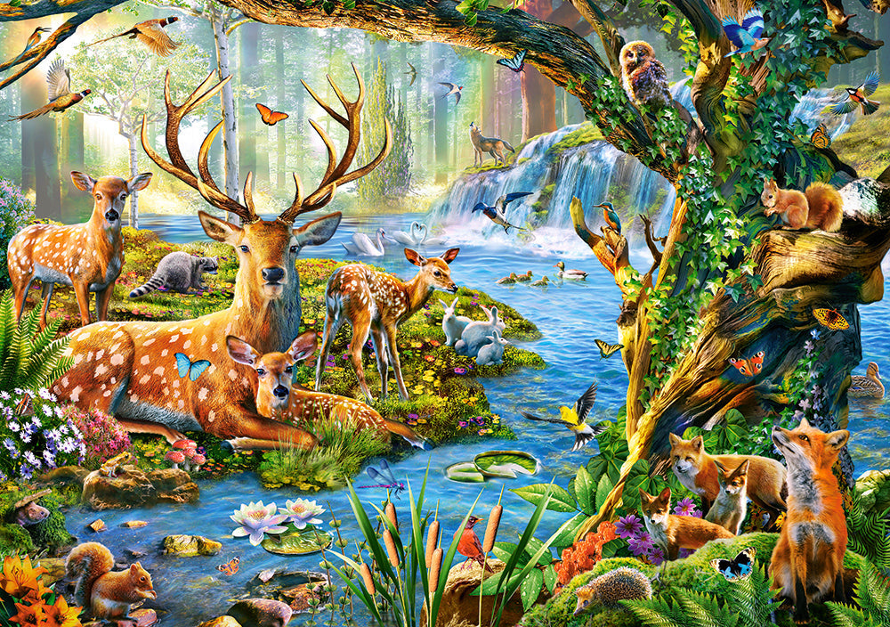 500 Piece Jigsaw Puzzle, Forest Life, Charming view of deer and animals in the forest, Adult Puzzle, Castorland B-52929 Bridge Toys - Premium Jigsaw Puzzles