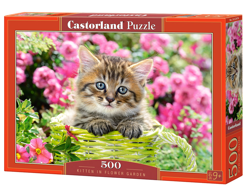 500 Piece Jigsaw Puzzle, Kitten in Flower Garden, Cat puzzle, Kittie puzzle, Cute cat, Adult Puzzle, Castorland B-52974 Bridge Toys - Premium Jigsaw Puzzles